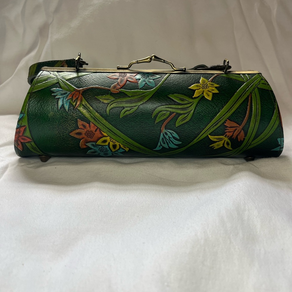 Floral Green Leather Clutch